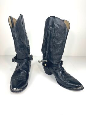 VTG Dan Post Cowboy Leather Boots with Toe/Heel Plates and Steel Spurs Size 12D